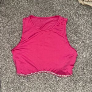 SHEIN Hot Pink Cropped Tank with Rhinestone Hem